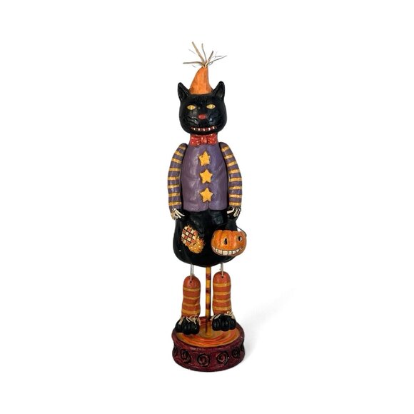 vtg Mark Roberts Black Cat Trick Treat Halloween Folk Art Figurine 16"Tall - Picture 8 of 9